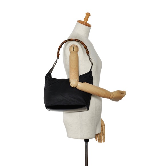 GUCCI Authentic Bamboo Shoulder Hand Bag Black Nylon Enamel. EUC! - Picture 2 of 16